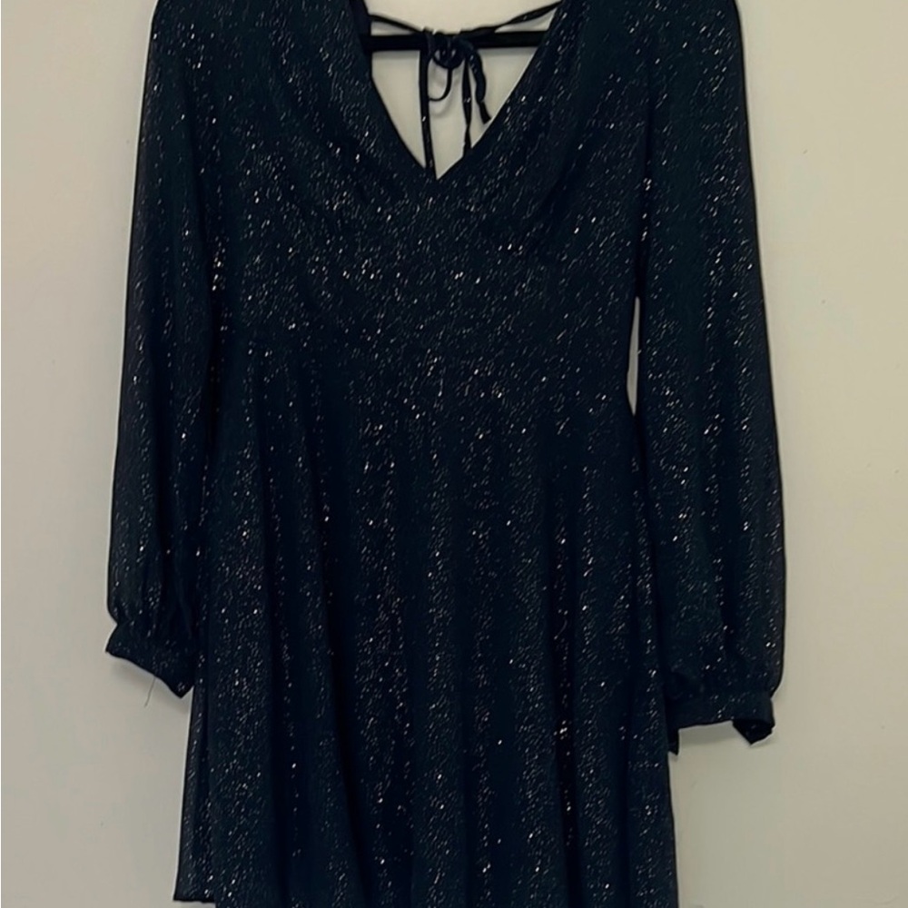 B Darlin Black Sparkle Long Sleeve Dress